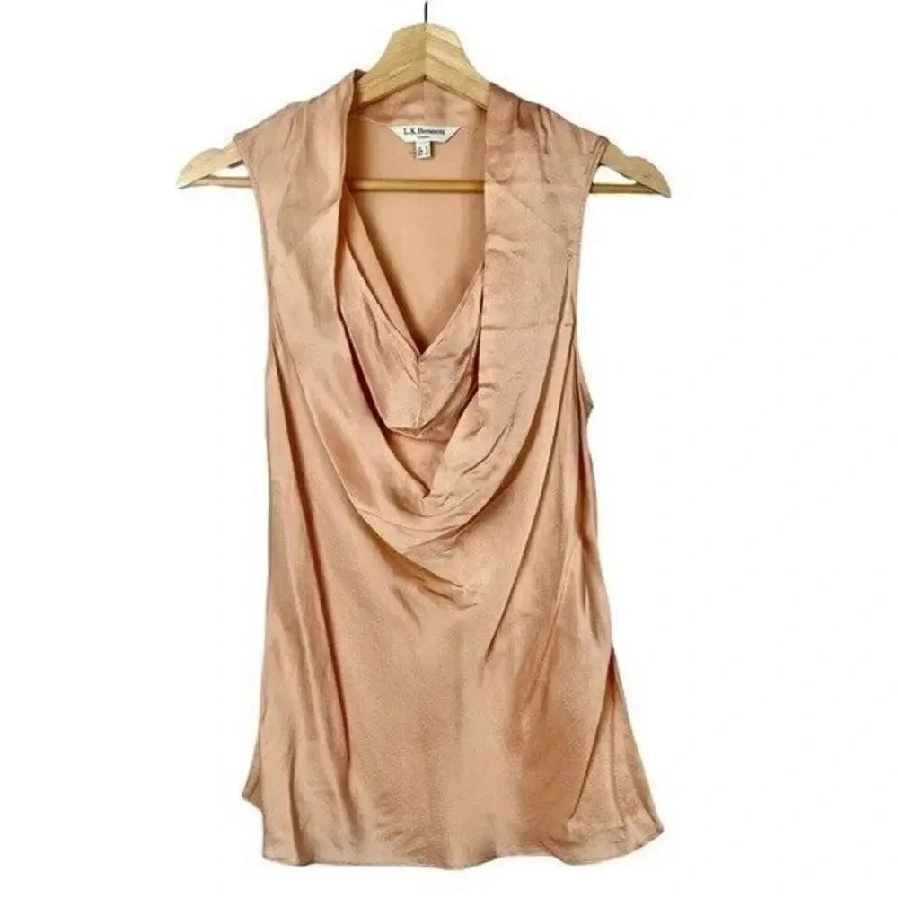 LK Bennett Peach Pink Reed Cowl Neck Silk Sleeveless Blouse 8